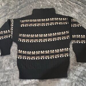 Gabriella Frattini Italy Knit Sweater Mock Neck Black Brown Cream M Vintage